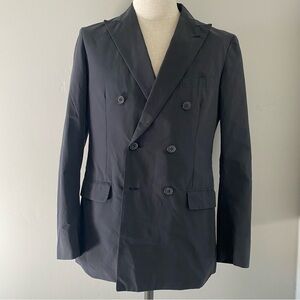 UNITED ARROWS men’s nylon/cotton grayish navy double breasted suit, JP 46 (~36S)